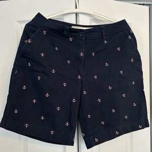 L.L. Bean Dark Blue Shorts with Pink Anchor Pattern